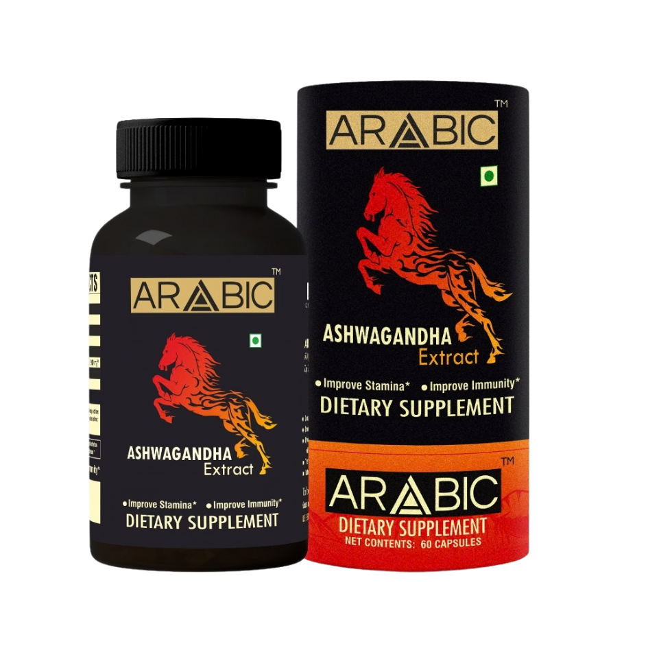 ARABIC ASWAGANDHA EXTRACT — Ashwagandha (Withania somnifera) root extract dietary supplement, 60 vegetable capsules bottle and pack
