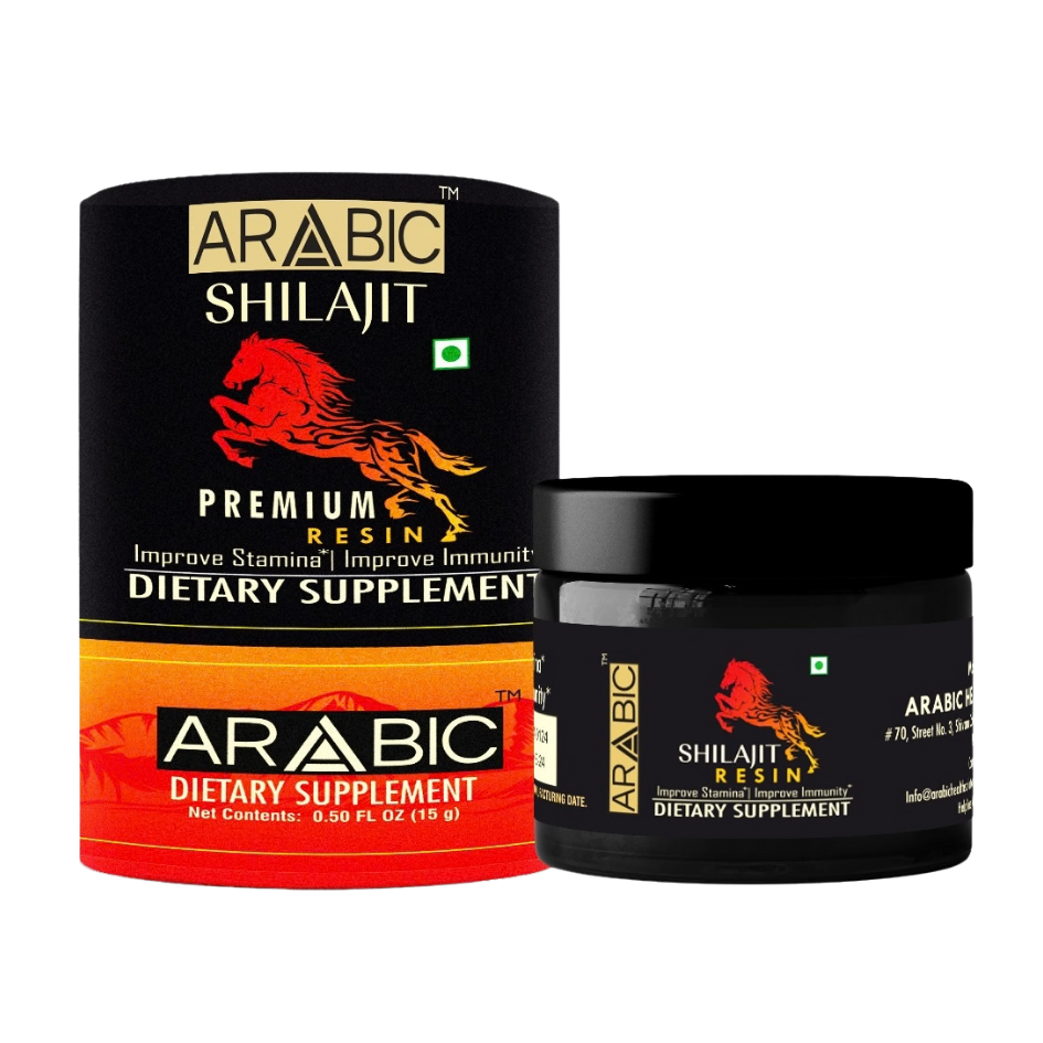 ARABIC SHILAJIT RISEN — premium purified Shilajit resin jar with dosing spoon, standardised to natural fulvic acid